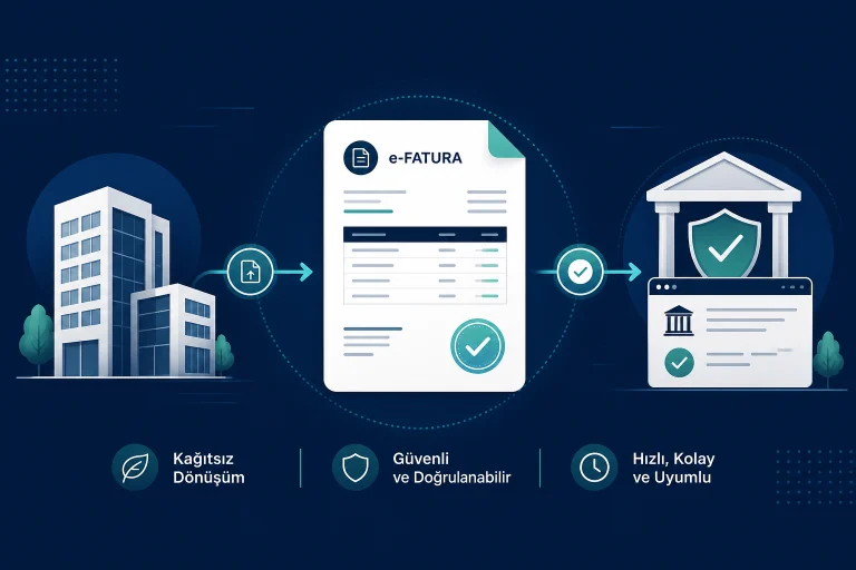 e-Fatura zorunluluğu ve dijital belge geçiş sürecini anlatan kurumsal görsel