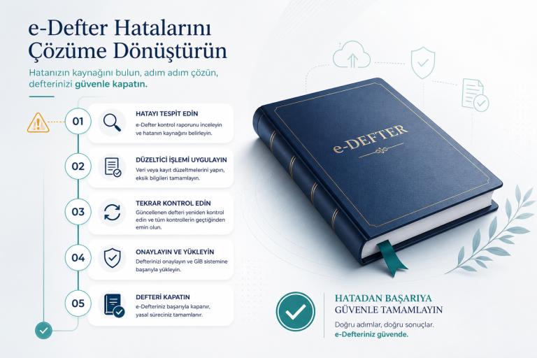 e-Defter hata çözümleri — adım adım kontrol listesi illüstrasyonu