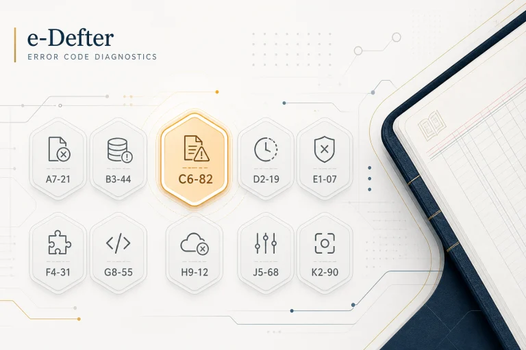 e-Defter hata kodları — tanı paneli illüstrasyonu