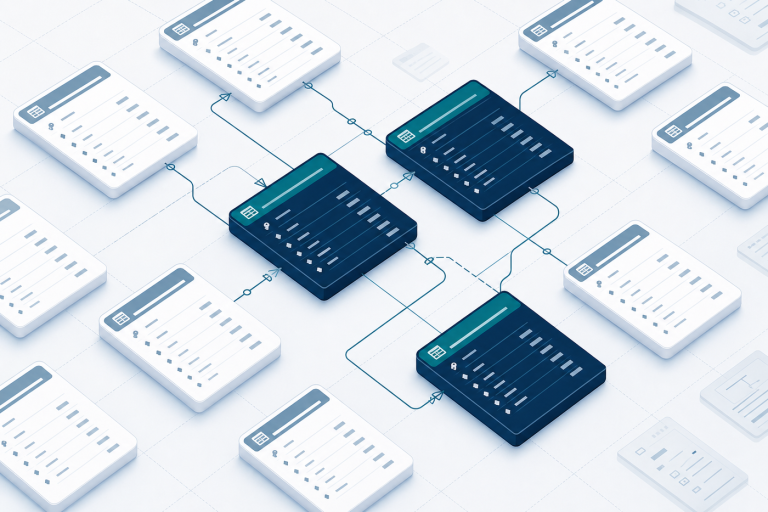 SQL tablo isimleri — veritabanı şema ızgarası illüstrasyonu